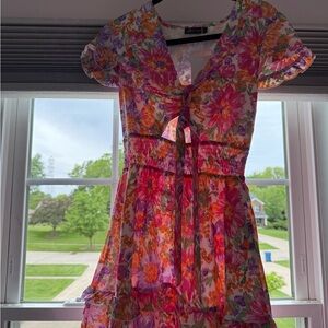 Floral Mini Dress - Pink and Orange